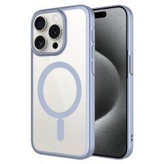 iPhone 15 Pro Kılıf Wireless Şarj Özellikli Sert PC Mat Riksos Magsafe Kapak Kılıf Gri