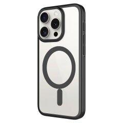 iPhone 15 Pro Kılıf Wireless Şarj Özellikli Sert PC Mat Riksos Magsafe Kapak Kılıf Gri