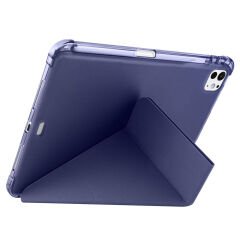 Apple iPad Pro 11 2024 Kılıf Tri Folding Kalem Bölmeli Standlı Kılıf Mor