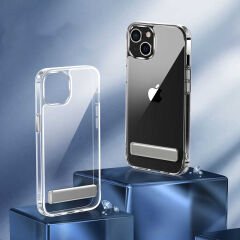iPhone 13 Kılıf Standlı Şeffaf Silikon  L-Stand Kapak Renksiz