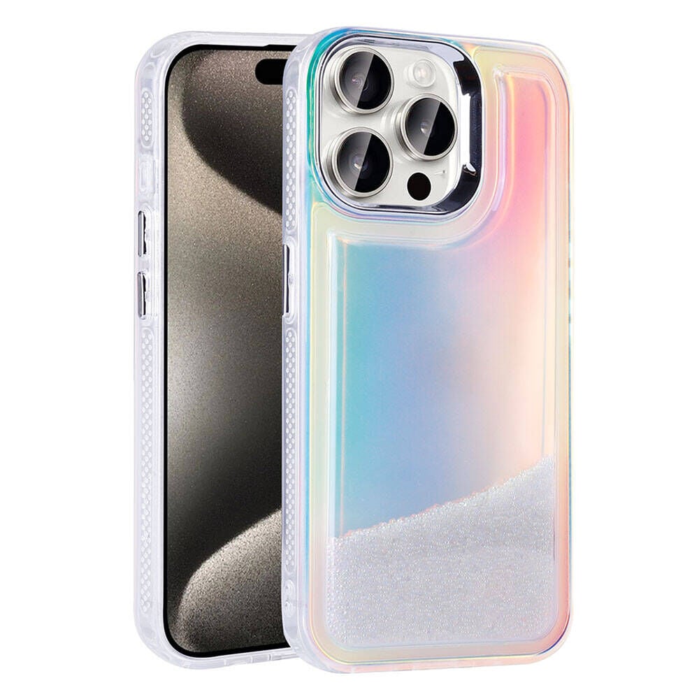 iPhone 15 Pro Kılıf Airbagli Renkli Arka Yüzey Boncuk Tasarımlı Kumul Kapak Şeffaf