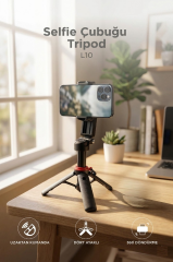 Tripod Çok Amaçlı 360 Derece Kumandalı Mini Selfie Çubuğu L10 Siyah