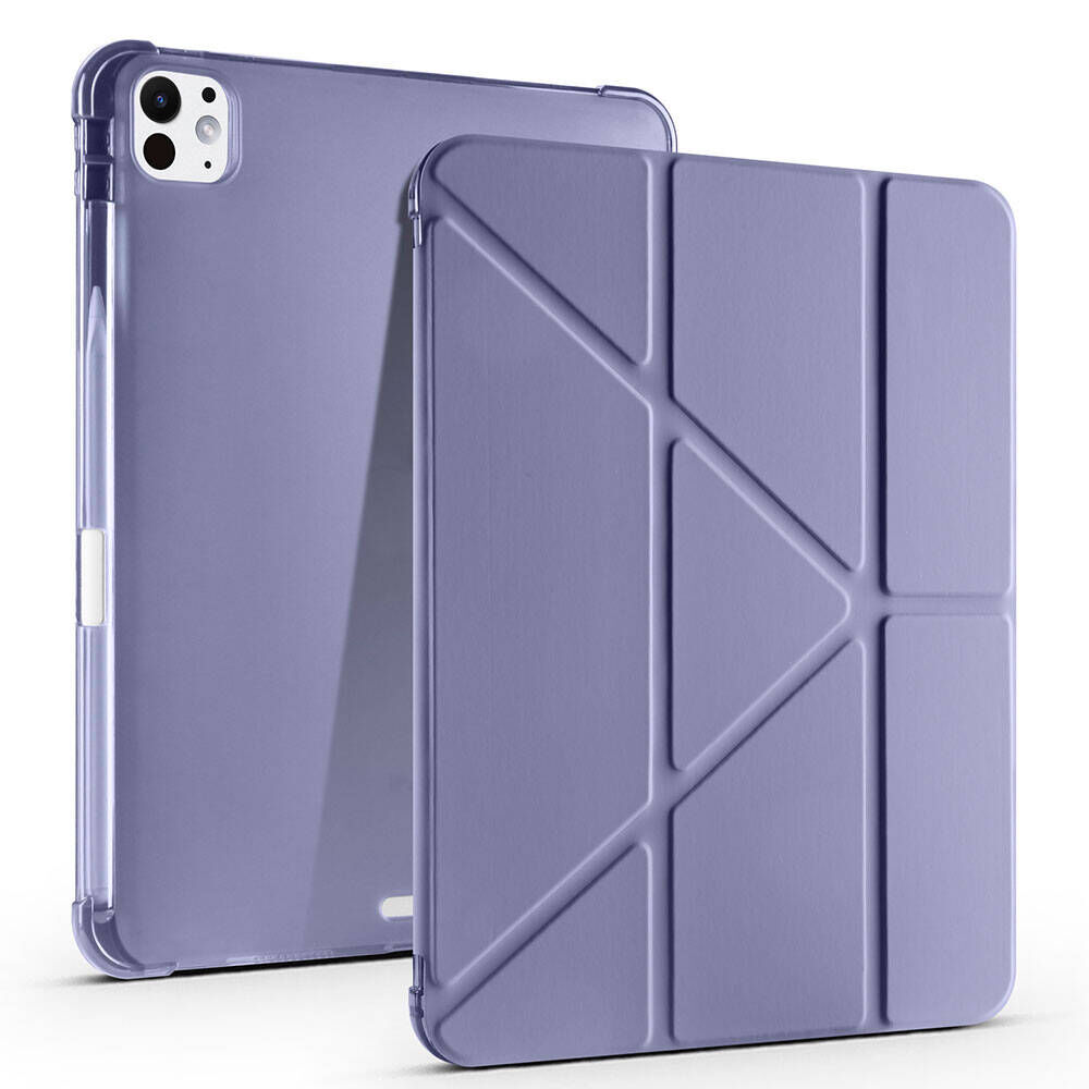 Apple iPad Pro 11 2024 Kılıf Tri Folding Kalem Bölmeli Standlı Kılıf Mor