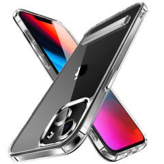 iPhone 13 Kılıf Standlı Şeffaf Silikon  L-Stand Kapak Renksiz