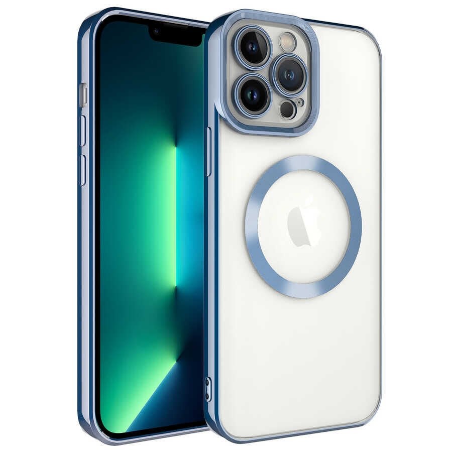 iPhone 13 Pro Kılıf Magsafe Wireless Şarj Özellikli Setro Silikon Mavi