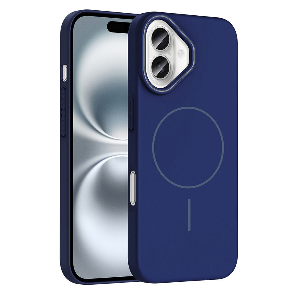iPhone 16 Kılıf Kablosuz Şarj Özellikli Ruby Silikon Kapak Lacivert