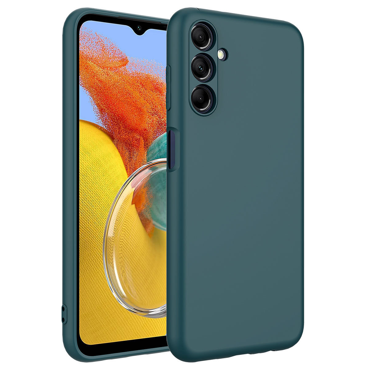 Samsung Galaxy M14 Kılıf Kamera Korumali Mara Lansman Kapak Koyu Yeşil