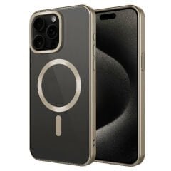 iPhone 15 Pro Kılıf Mat Tasarımlı Magsafe Wireless Şarj Özellikli Mat Setro Kapak Kılıf Titanyum