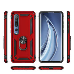 Xiaomi Mi Note 10 Lite Kılıf Vega Tank Sert Yüzüklü Standlı Zırh Koruma Kapak Gri