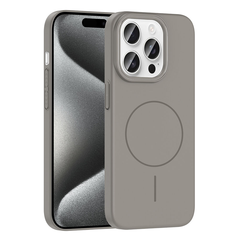 iPhone 15 Pro Max Kılıf Kablosuz Şarj Özellikli Ruby Silikon Kapak Gri