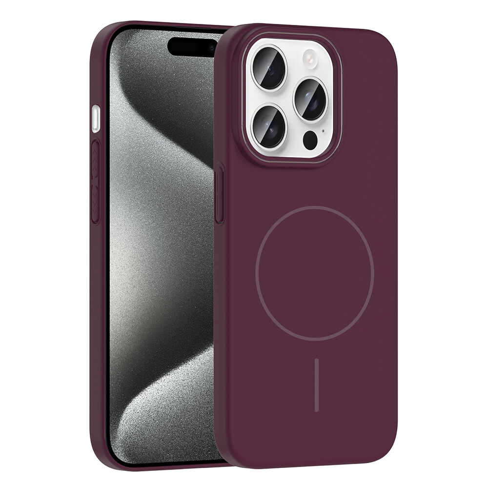 iPhone 15 Pro Max Kılıf Kablosuz Şarj Özellikli Ruby Silikon Kapak Mürdüm