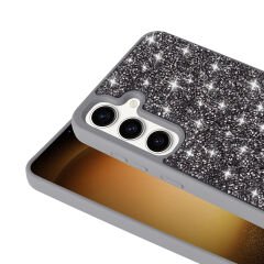 Samsung Galaxy S25 Kılıf Parlak Taşlı Tasarım Pırlanta Kapak Siyah