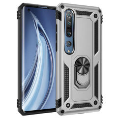 Xiaomi Mi Note 10 Lite Kılıf Vega Tank Sert Yüzüklü Standlı Zırh Koruma Kapak Gri