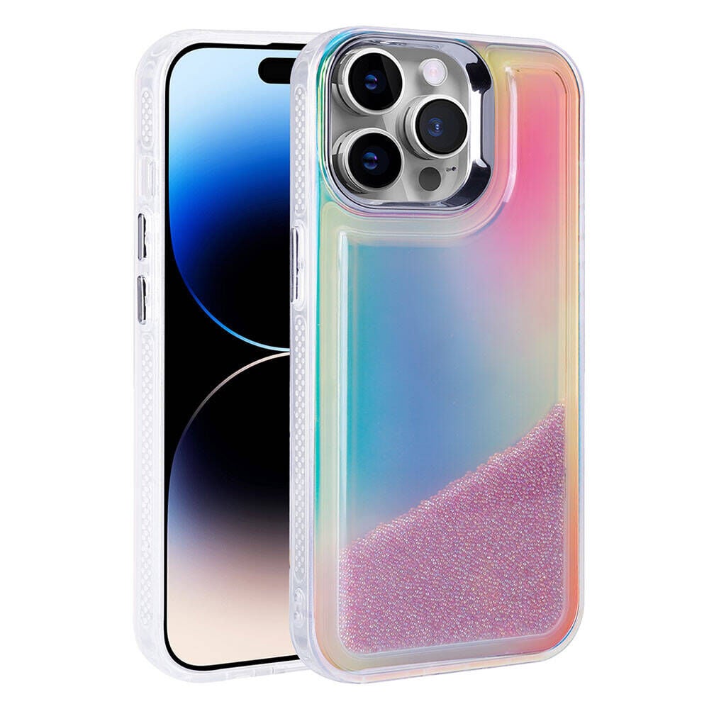iPhone 14 Pro Max Kılıf Airbagli Renkli Arka Yüzey Boncuk Tasarımlı Kumul Kapak Mor