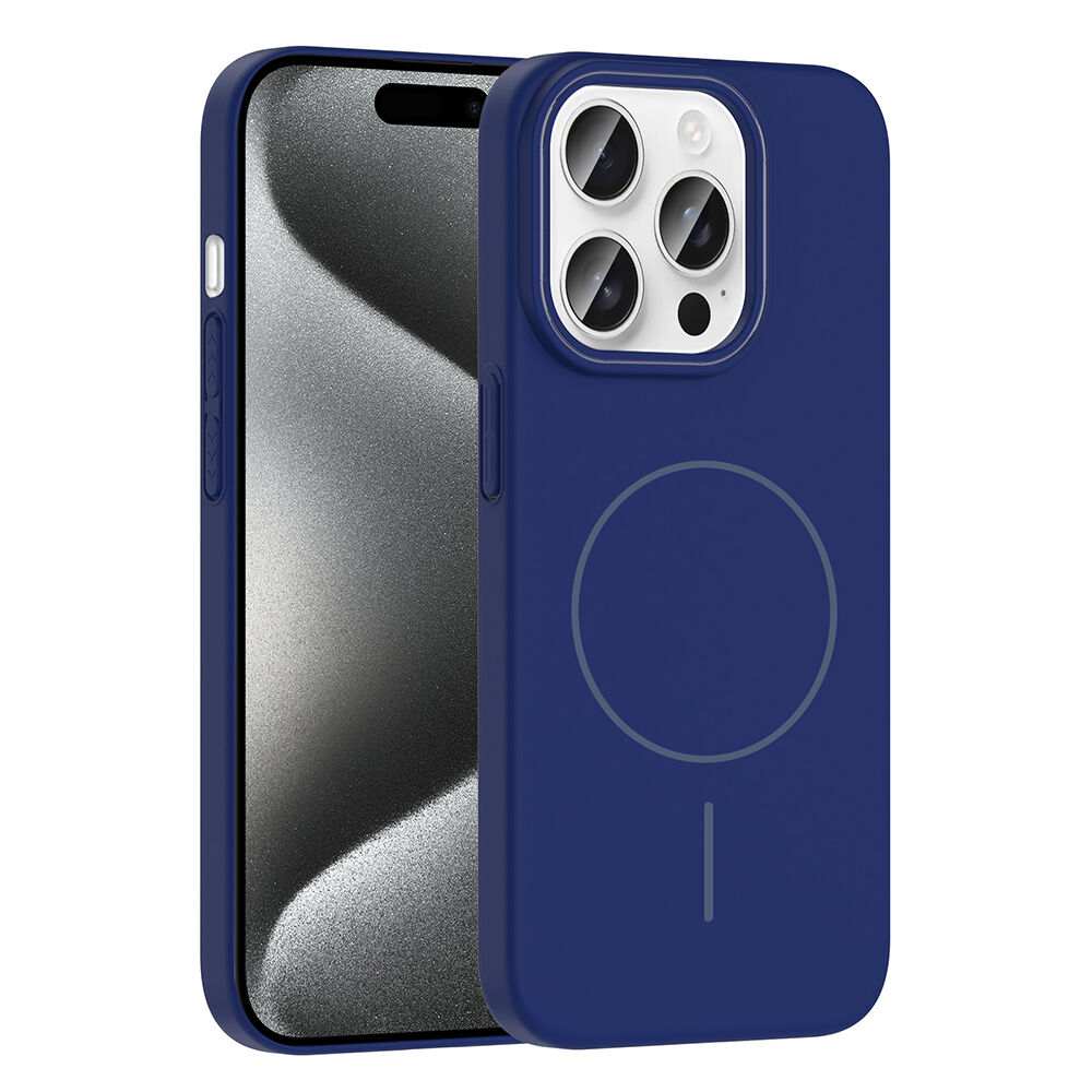 iPhone 15 Pro Max Kılıf Kablosuz Şarj Özellikli Ruby Silikon Kapak Lacivert