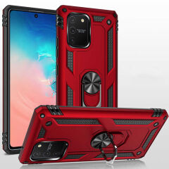 Samsung Galaxy A91 (S10 Lite) Kılıf Vega Tank Sert Yüzüklü Standlı Zırh Koruma Kapak Kırmızı
