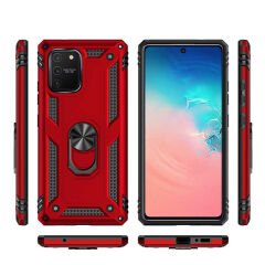 Samsung Galaxy A91 (S10 Lite) Kılıf Vega Tank Sert Yüzüklü Standlı Zırh Koruma Kapak Siyah