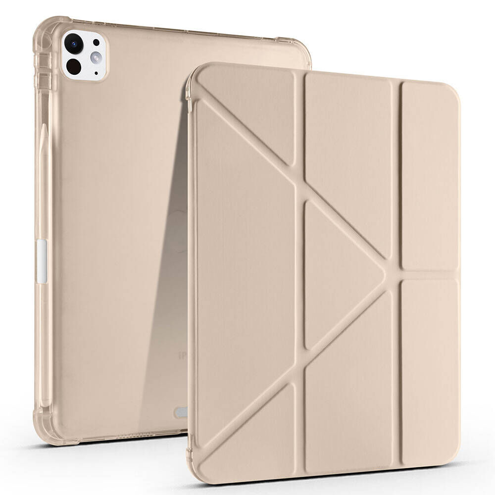 Apple iPad Pro 11 2024 Kılıf Tri Folding Kalem Bölmeli Standlı Kılıf Gold