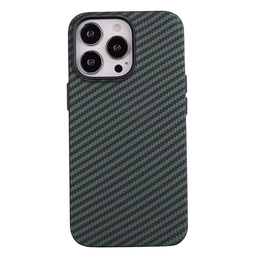 iPhone 13 Pro Max Kılıf Karbon Fiber Tasarımlı Karbono Kapak Koyu Yeşil