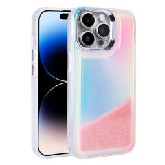 iPhone 14 Pro Kılıf Airbagli Renkli Arka Yüzey Boncuk Tasarımlı Kumul Kapak Pembe