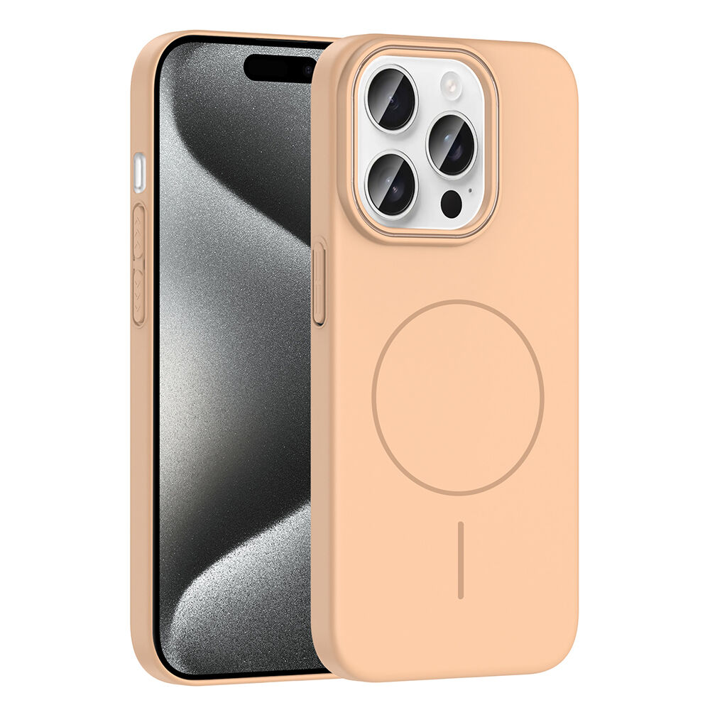 iPhone 15 Pro Kılıf Kablosuz Şarj Özellikli Ruby Silikon Kapak Desert Titanyum