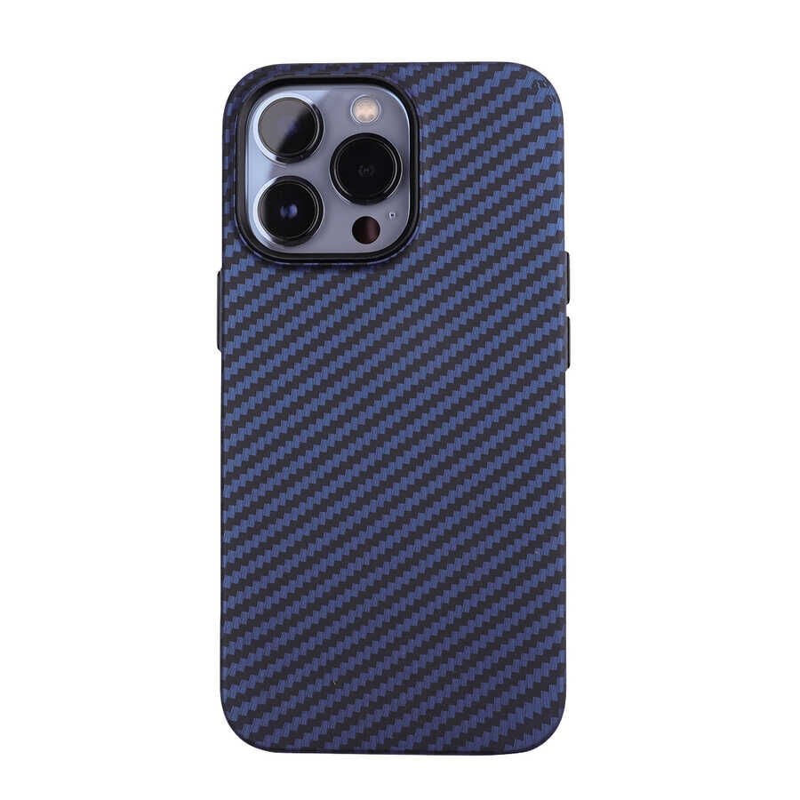 iPhone 13 Pro Max Kılıf Karbon Fiber Tasarımlı Karbono Kapak Lacivert