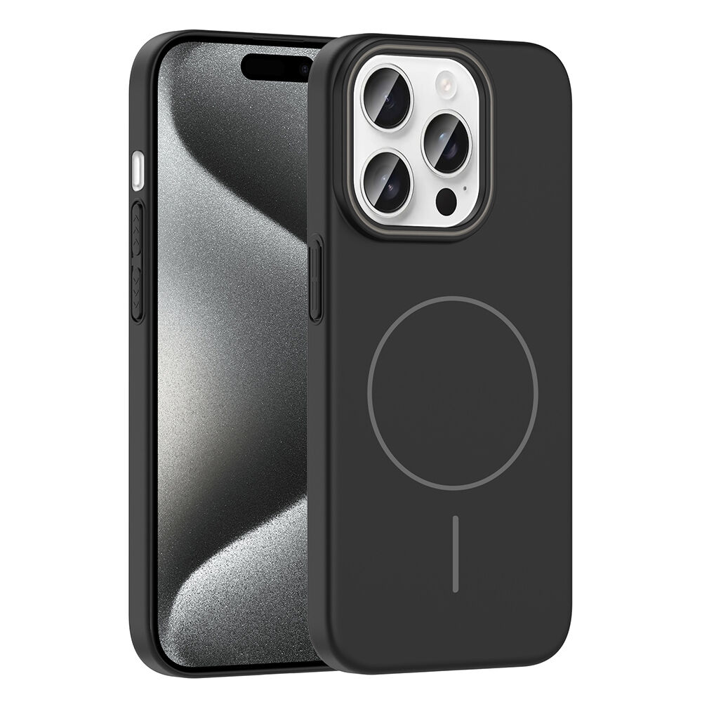 iPhone 15 Pro Kılıf Kablosuz Şarj Özellikli Ruby Silikon Kapak Siyah