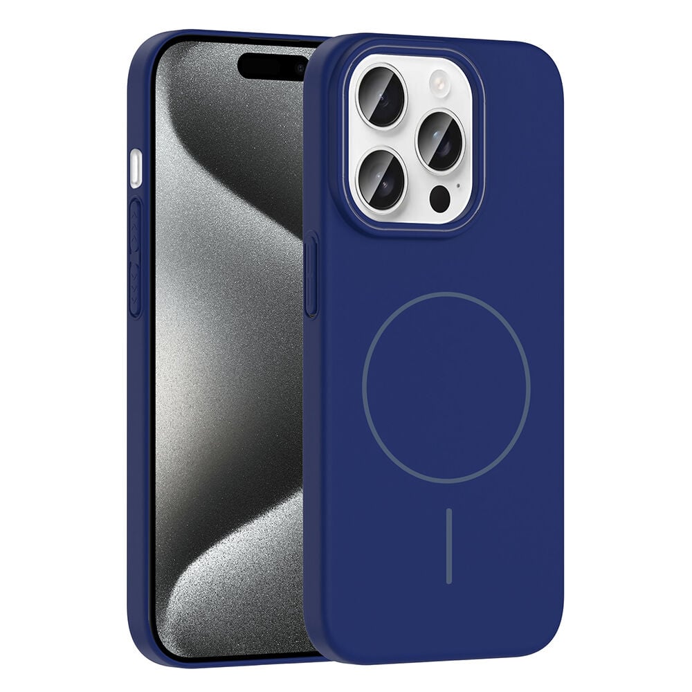 iPhone 15 Pro Kılıf Kablosuz Şarj Özellikli Ruby Silikon Kapak Lacivert