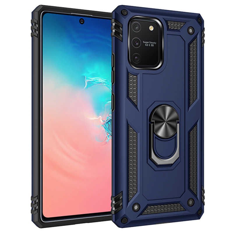 Samsung Galaxy A91 (S10 Lite) Kılıf Vega Tank Sert Yüzüklü Standlı Zırh Koruma Kapak Mavi