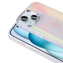 iPhone 14 Kılıf Airbagli Renkli Arka Yüzey Boncuk Tasarımlı Kumul Kapak