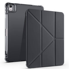 Apple iPad Air 11 2024 Kılıf Tri Folding Kalem Bölmeli Standlı Kılıf Siyah