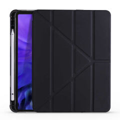 Apple iPad Air 11 2024 Kılıf Tri Folding Kalem Bölmeli Standlı Kılıf Siyah