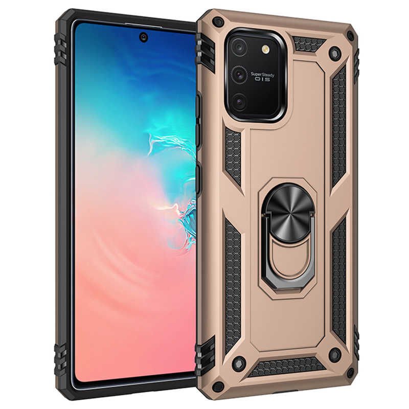 Samsung Galaxy A91 (S10 Lite) Kılıf Vega Tank Sert Yüzüklü Standlı Zırh Koruma Kapak Gold