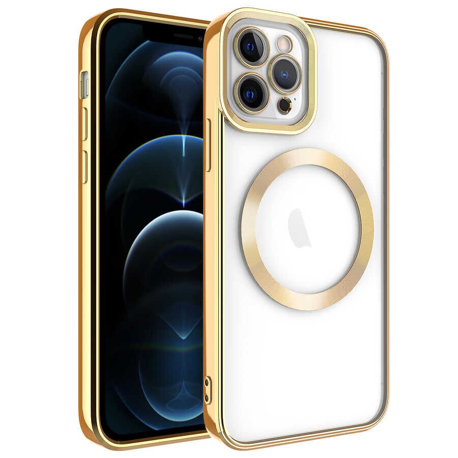 iPhone 12 Pro Kılıf Magsafe Wireless Şarj Özellikli Setro Silikon Gold