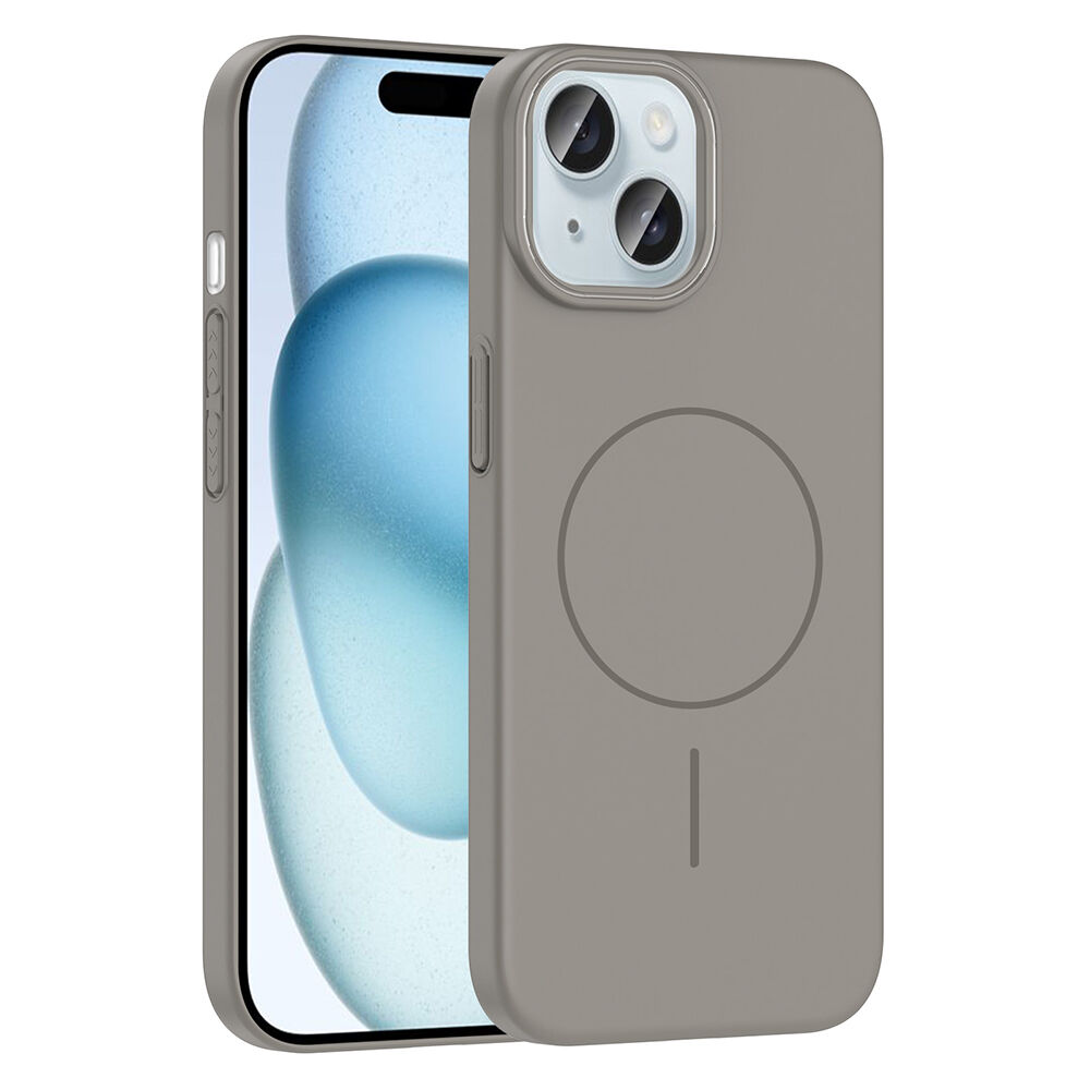 iPhone 15 Kılıf Kablosuz Şarj Özellikli Ruby Silikon Kapak Gri
