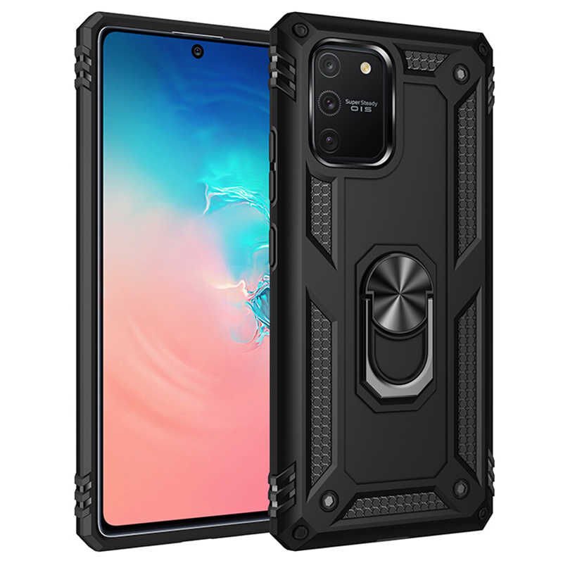 Samsung Galaxy A91 (S10 Lite) Kılıf Vega Tank Sert Yüzüklü Standlı Zırh Koruma Kapak Siyah