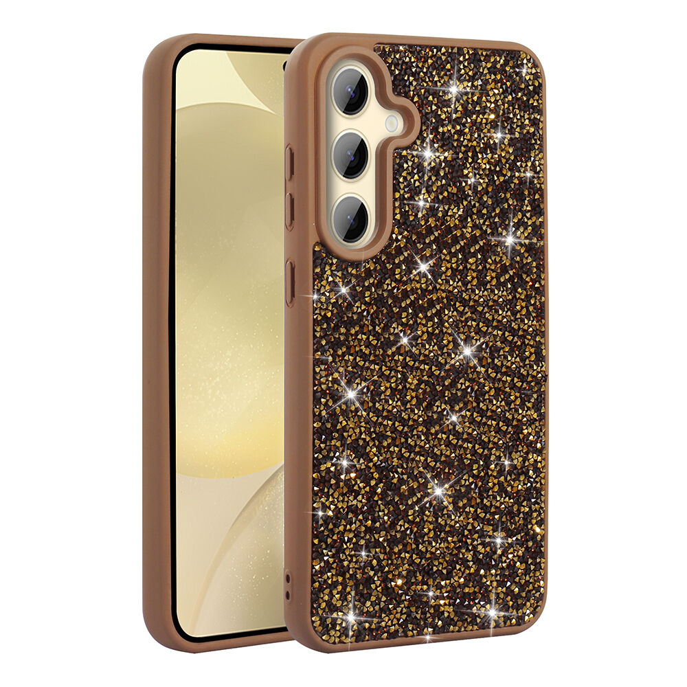 Samsung Galaxy S25 Plus Kılıf Parlak Taşlı Tasarım Pırlanta Kapak Gold