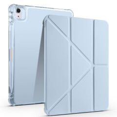 Apple iPad Air 11 2024 Kılıf Tri Folding Kalem Bölmeli Standlı Kılıf Mavi