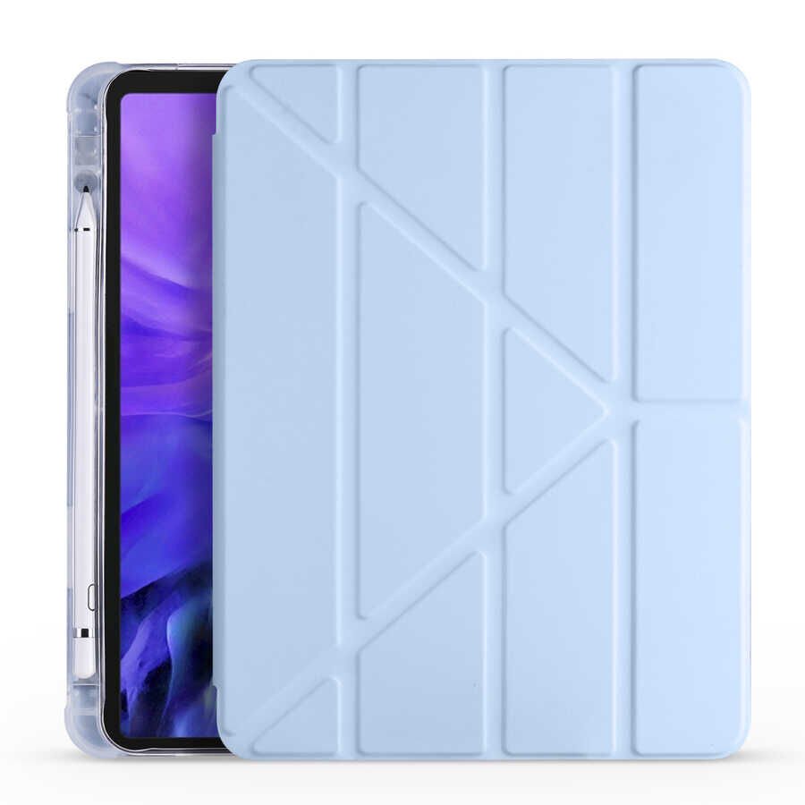 Apple iPad Air 11 2024 Kılıf Tri Folding Kalem Bölmeli Standlı Kılıf Mavi