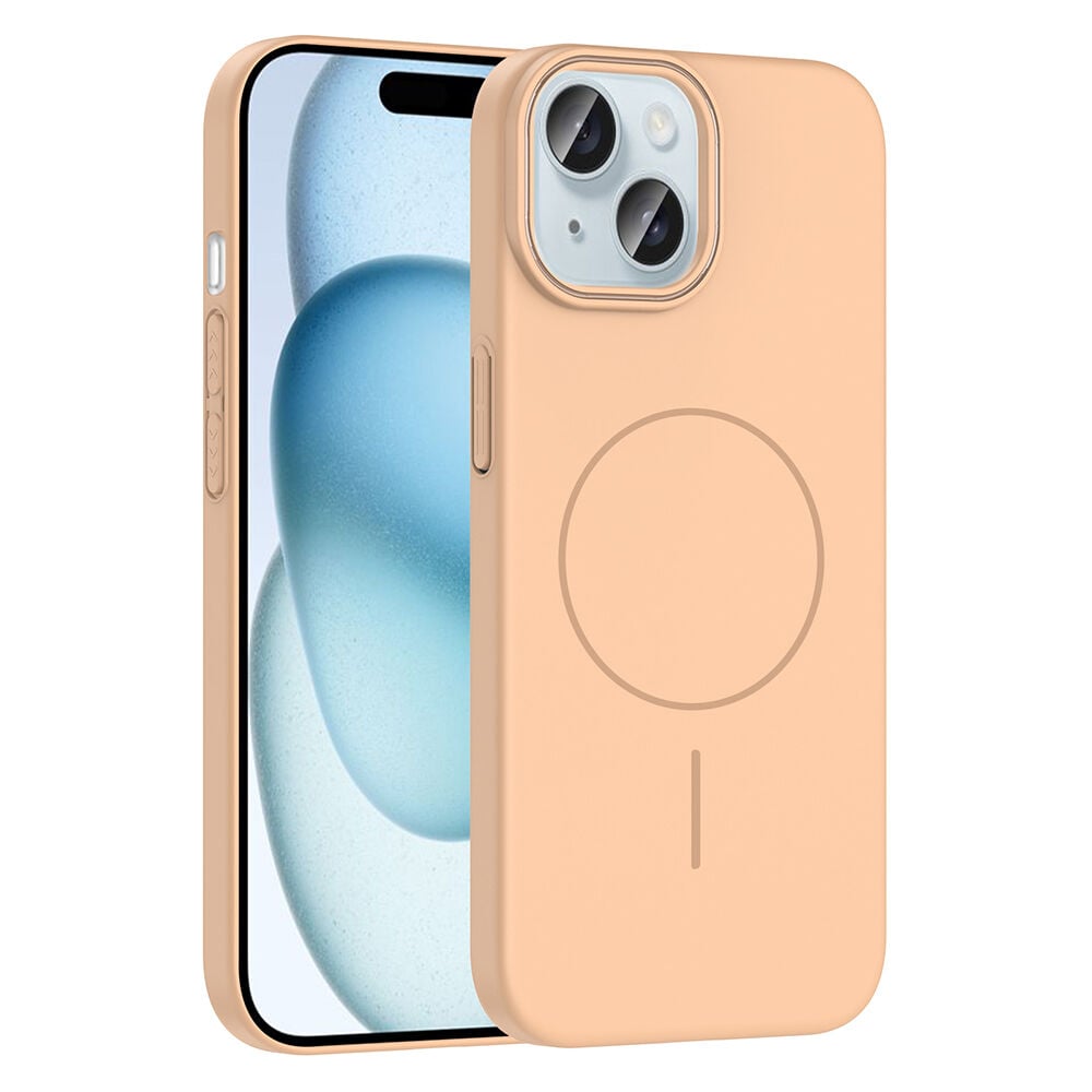 iPhone 15 Kılıf Kablosuz Şarj Özellikli Ruby Silikon Kapak Desert Titanyum