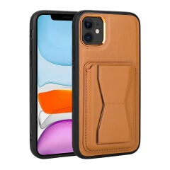 iPhone 12 Kılıf Kartlıklı Standlı ​Pu Deri Memo Kapak