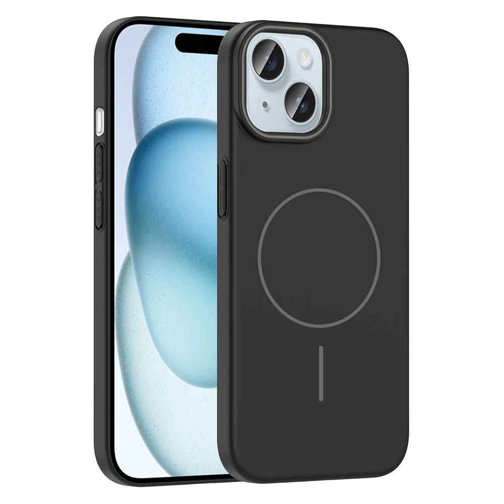 iPhone 15 Kılıf Kablosuz Şarj Özellikli Ruby Silikon Kapak Siyah