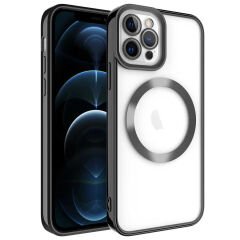 iPhone 12 Pro Kılıf Magsafe Wireless Şarj Özellikli Setro Silikon Siyah