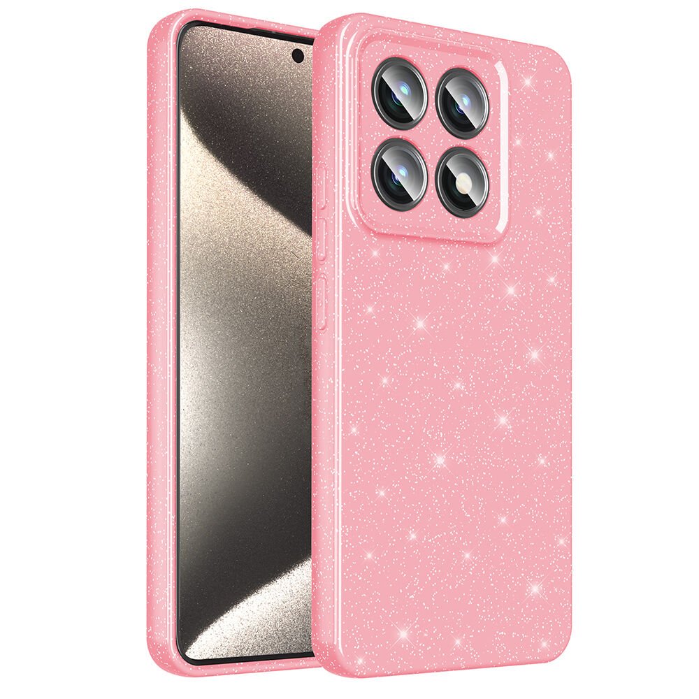 Xiaomi 14T Pro Kılıf Kamera Korumalı Simli Lüks Koton Kapak Açık Pembe
