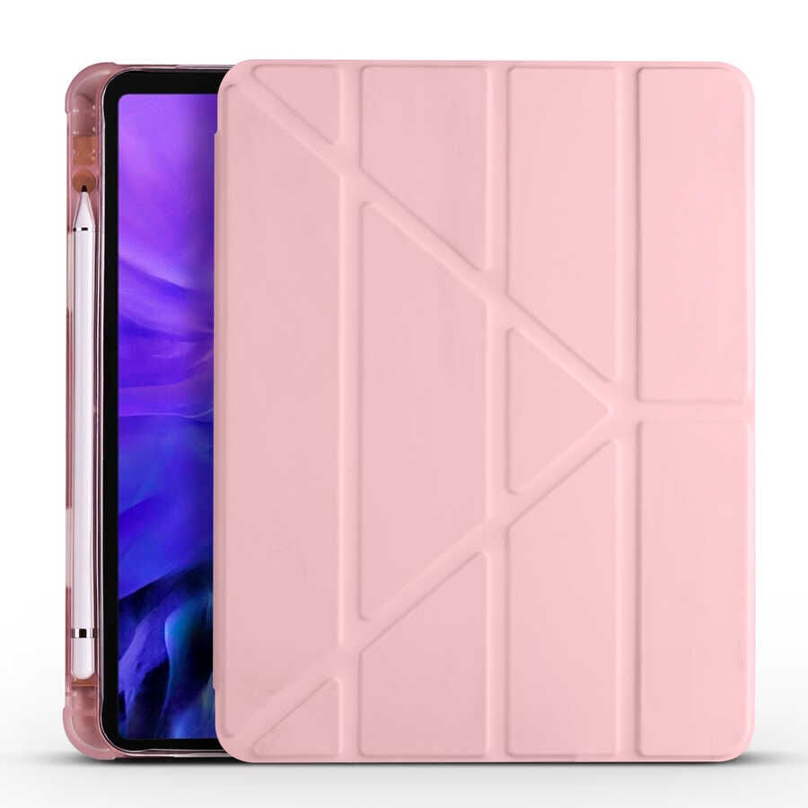 Apple iPad Air 11 2024 Kılıf Tri Folding Kalem Bölmeli Standlı Kılıf Rose Gold
