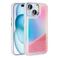 iPhone 13 Kılıf Airbagli Renkli Arka Yüzey Boncuk Tasarımlı Kumul Kapak Pembe