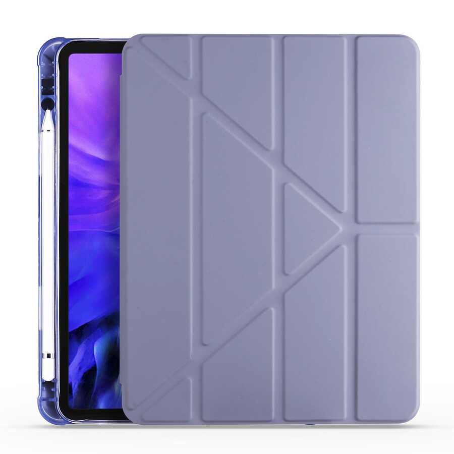 Apple iPad Air 11 2024 Kılıf Tri Folding Kalem Bölmeli Standlı Kılıf Mor