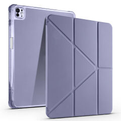 Apple iPad Air 11 2024 Kılıf Tri Folding Kalem Bölmeli Standlı Kılıf Mor