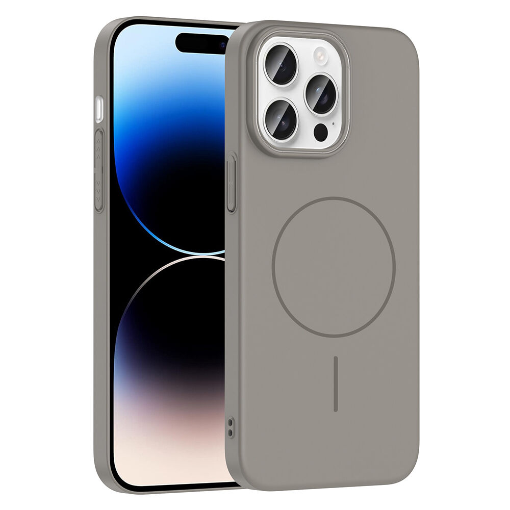 iPhone 14 Pro Max Kılıf Kablosuz Şarj Özellikli Ruby Silikon Kapak Gri