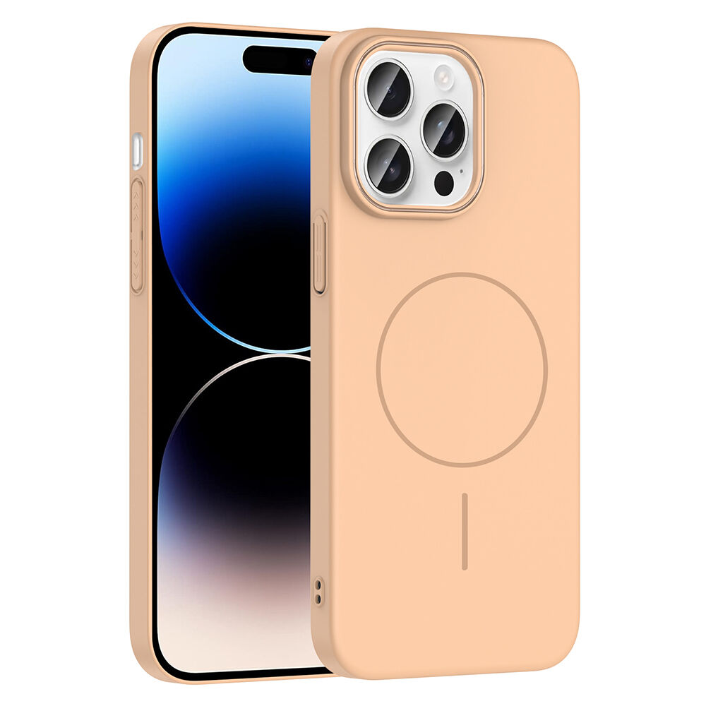 iPhone 14 Pro Max Kılıf Kablosuz Şarj Özellikli Ruby Silikon Kapak Desert Titanyum